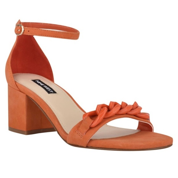 Nine West Orange Pop Kimba Ankle Strap Block Heel Sandals Size 8.5 - Picture 1 of 9